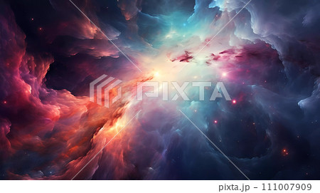 Mystical Cosmic Nebula. Celestial Symphony of Colors Unveiling the Enigmatic Beauty of the Universe. Theme of space. Ai-generated Mystical Cosmic Nebula. Celestial Symphony of Colors Unveiling the Enigmatic Beauty of the Universe. Theme of space. Ai-generated 111007909