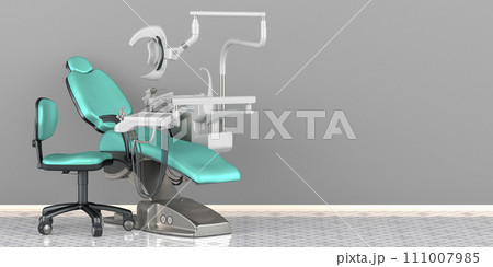 Dental Treatment Unit with Delivery System in room near the wall, 3D rendering 111007985