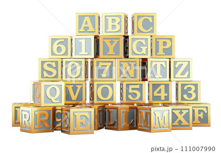 ABC Wooden Blocks- Alphabet Letters and Numbers Learning Block Set. 3D rendering 111007990