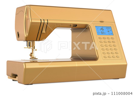Golden Electronic Sewing Machine, 3D rendering Golden Electronic Sewing Machine, 3D rendering 111008004