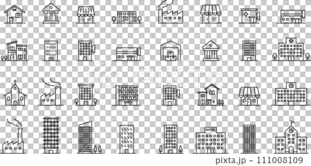 Monochrome building icon set 111008109