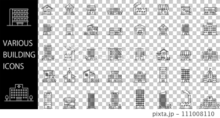 Icon set of various types of buildings Icon set of various types of buildings 111008110