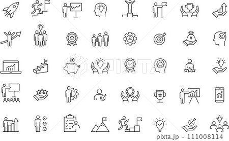 モノクロの成長と成功の線画のピクトグラム モノクロの成長と成功の線画のピクトグラム 111008114