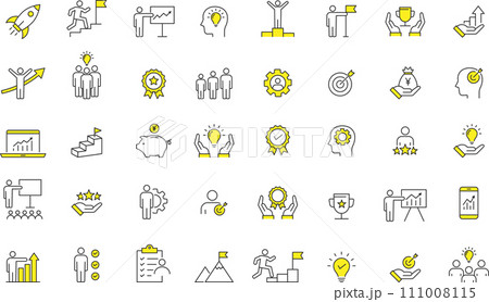 おしゃれな成長と成功の線画のアイコンセット おしゃれな成長と成功の線画のアイコンセット 111008115