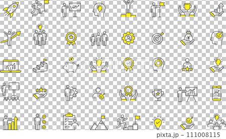 Fashionable growth and success line drawing icon set 111008115