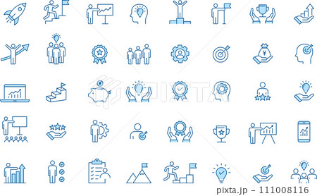 青2色の成長と成功の線画のアイコンセット 青2色の成長と成功の線画のアイコンセット 111008116