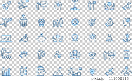 青2色の成長と成功の線画のアイコンセット 青2色の成長と成功の線画のアイコンセット 111008116