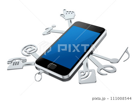 3D concept  with smartphone with internet service symbols 111008544