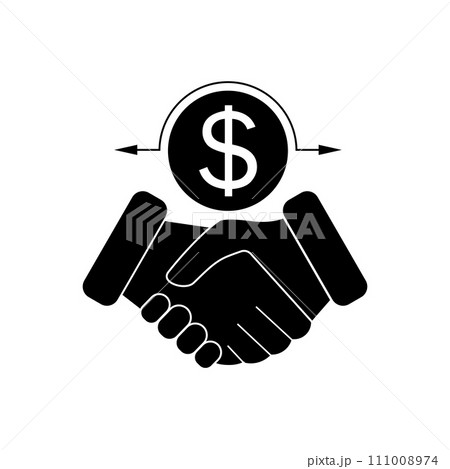 Cashback icon, return money, cash back rebate with handshake. Vector illustration, symbol on white background. 111008974