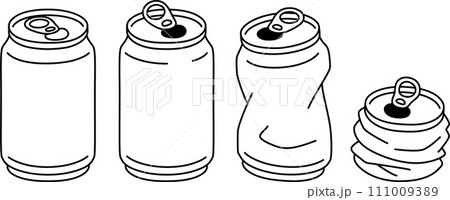 Crushed aluminum can outline drawing set Crushed aluminum can outline drawing set 111009389