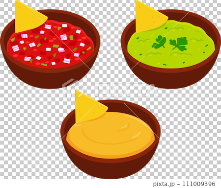 Mexican nachos and dipping sauce illustration set 111009396