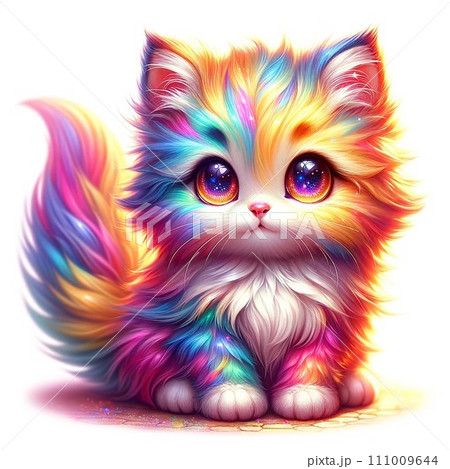 カラフル猫 イラスト - | No: カラフルな猫イラストフリー素材透過