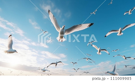 Generative AI Seagulls are flying in the sky. 111009985