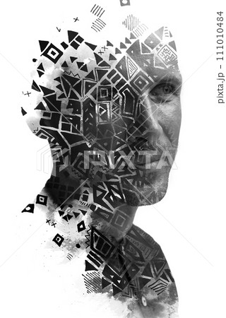A paintography double exposure male portrait combined with a graphical painting 111010484