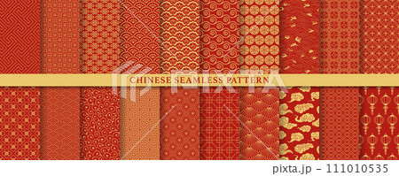 中国の金色のシームレスパターンセット 中国の金色のシームレスパターンセット 111010535