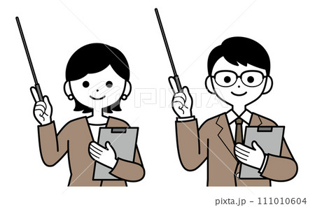 解説するスーツ姿の女性と男性 解説するスーツ姿の女性と男性 111010604