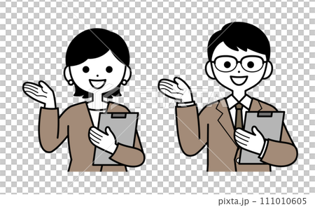 A woman and a man in suits giving guidance 111010605