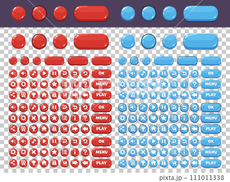Cute game UI icon material set_red_light blue Cute game UI icon material set_red_light blue 111011338