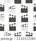 Seamless pattern with clappers for the movie. A firecracker for filmmaking. Board for a film set vector illustration isolated on white background 111011586