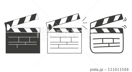 Set of clapper icon for the movie. A firecracker for filmmaking. Board for a film set vector illustration isolated on white background Set of clapper icon for the movie. A firecracker for filmmaking. Board for a film set vector illustration isolated on white background 111011588