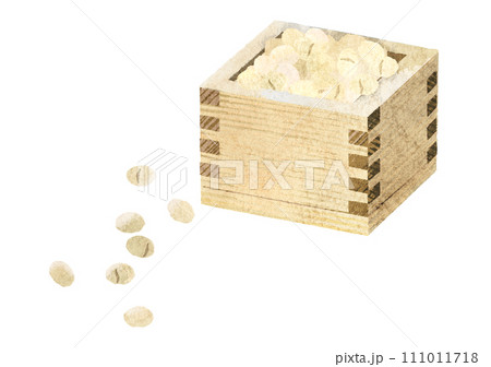 水彩風の枡に入った大豆のイラスト　節分イメージ 111011718