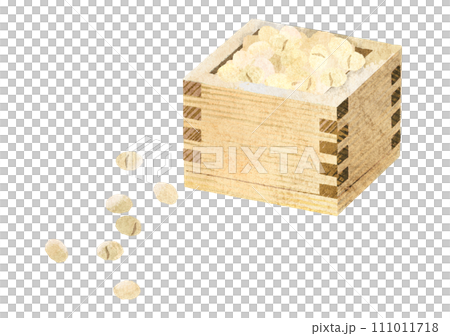 水彩風の枡に入った大豆のイラスト　節分イメージ 111011718