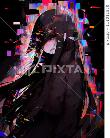 グリッチエフェクトとともに消えそうな少女 111011850