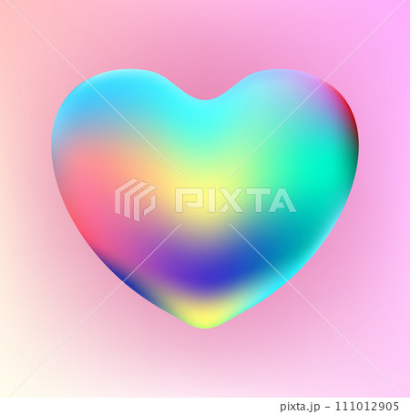 Holographic heart. Fluid liquid chrome heart shape. 3d y2k 111012905