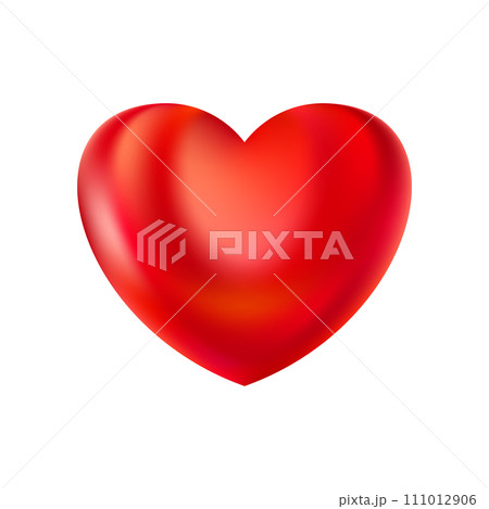Red realistic heart icon on white background. 3d vector illustration. 111012906