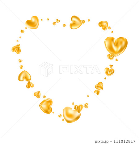 Golden realistic heart frame isolated on white background. 111012917