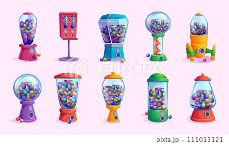 Vending machines sweets. Colored gum and candy in vending machines exact vector pictures collection Vending machines sweets. Colored gum and candy in vending machines exact vector pictures collection 111013121