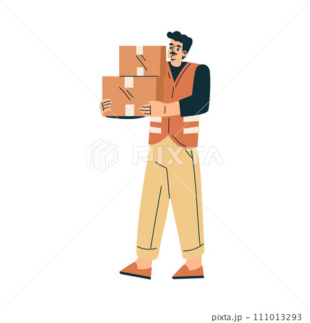 Logistics Service Man Worker Character Hold Carton Container Vector Illustration Logistics Service Man Worker Character Hold Carton Container Vector Illustration 111013293