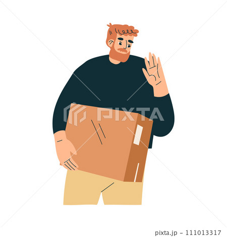 Logistics Service Man Worker Character Hold Carton Container Vector Illustration Logistics Service Man Worker Character Hold Carton Container Vector Illustration 111013317