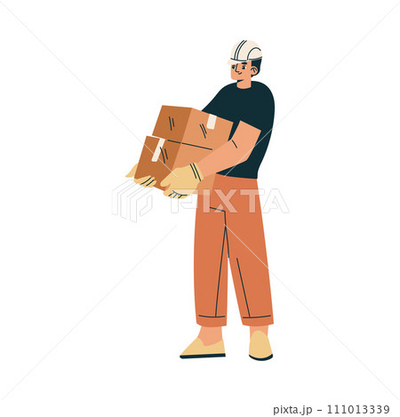 Logistics Service Man Worker Character Carry Carton Container Vector Illustration 111013339