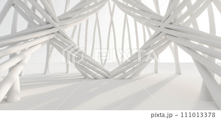 white Metal Structure With Black Floor and wire frame architecture design 3d render illustration 111013378
