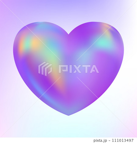 Holographic heart. Fluid liquid chrome heart shape. 3d y2k 111013497