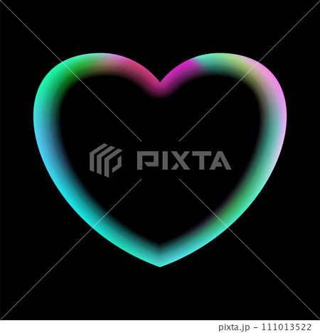 Holographic heart frame. Fluid liquid chrome heart shape. 111013522