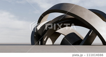 Large Metal Sculpture on Cement Ground 3d render illustration Large Metal Sculpture on Cement Ground 3d render illustration 111014086