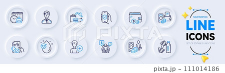 Teamwork, Businessman person and Money profit line icons for web app. Pack of Prescription drugs, Water drop, Change money pictogram icons. Food delivery, Puzzle time, Dumbbell signs. Vector 111014186