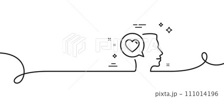 Love chat line icon. Continuous one line with curl. Heart symbol. Valentines day communication sign. Romantic talk single outline ribbon. Loop curve pattern. Vector 111014196