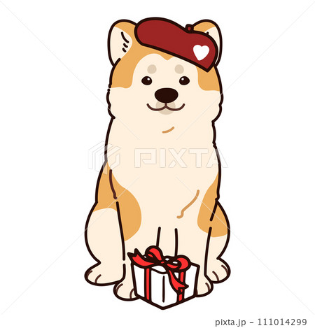 バレンタインデーのシンプルで可愛い秋田犬のイラスト 111014299