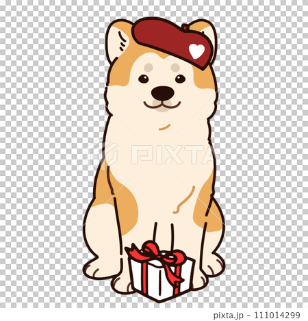 バレンタインデーのシンプルで可愛い秋田犬のイラスト 111014299