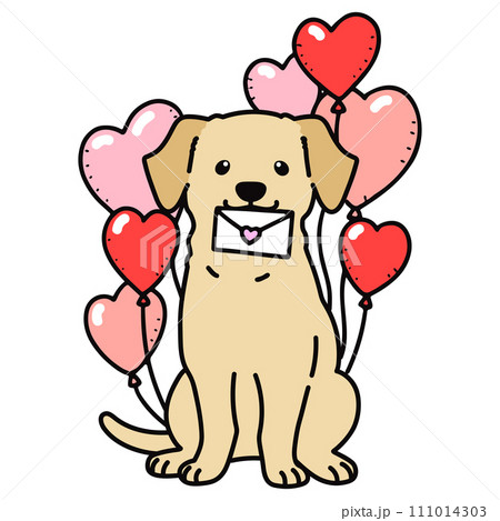 バレンタインデーのシンプルで可愛いラブラドールのイラスト 111014303