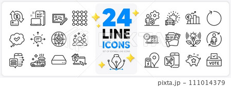 Icons set of Photo edit, Approved and Food app line icons pack for app with 5g internet, Vote box, Loop thin outline icon. Job, Food delivery, Money transfer pictogram. Replacement, Sms. Vector Icons set of Photo edit, Approved and Food app line icons pack for app with 5g internet, Vote box, Loop thin outline icon. Job, Food delivery, Money transfer pictogram. Replacement, Sms. Vector 111014379