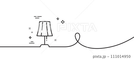 Table lamp line icon. Continuous one line with curl. Bedside light sign. Interior illuminate symbol. Table lamp single outline ribbon. Loop curve pattern. Vector Table lamp line icon. Continuous one line with curl. Bedside light sign. Interior illuminate symbol. Table lamp single outline ribbon. Loop curve pattern. Vector 111014950