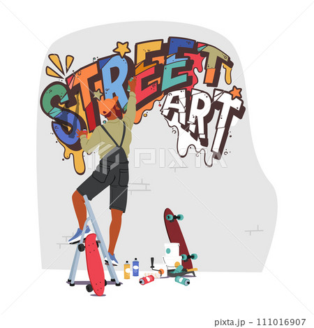 Graffiti Artist Skillfully Applies Vibrant Colors And Designs To A Wall, Creating A Compelling And Urban Masterpiece 111016907