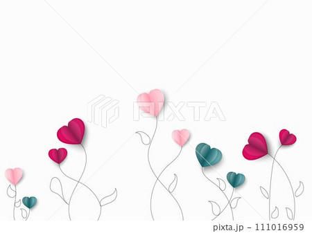 Balloons trees on white background.Heart shaped balloons icon.Valentines day, Paper art style of valentine's day, vector love elements background. 111016959
