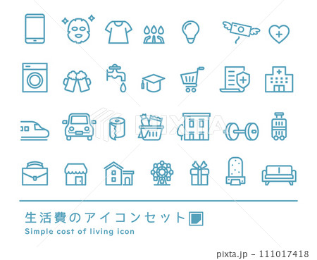 生活費のアイコンセット _ ( シンプル ベクター 線画 背景透過 )	 111017418