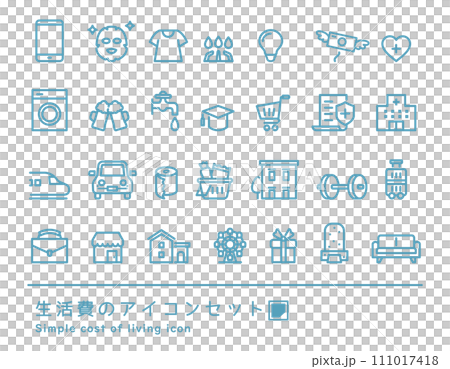Living expenses icon set _ (simple vector line drawing transparent background) 111017418