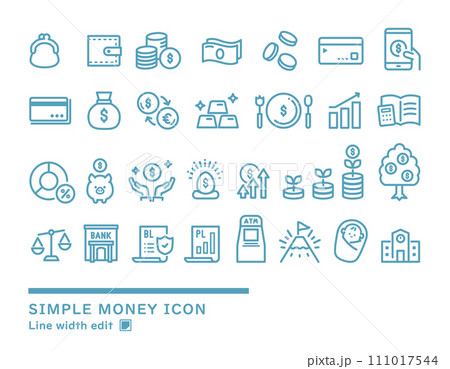 お金のアイコンセット _ ( シンプル ベクター ドル 外貨 線画 背景透過 ) 111017544